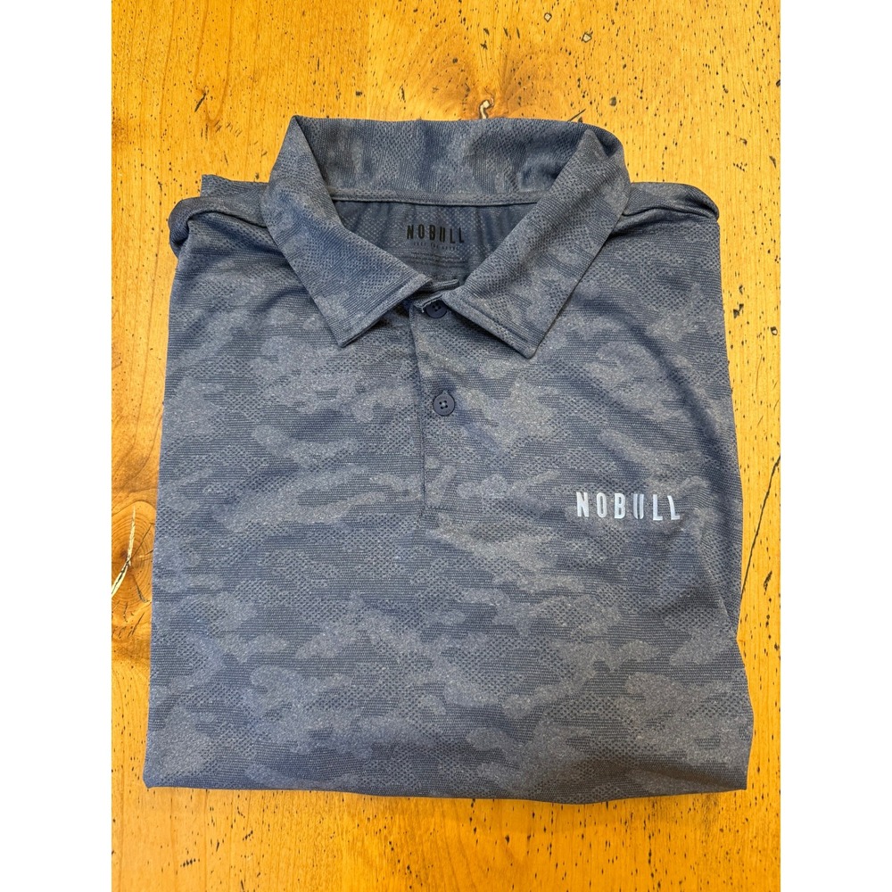 NOBULL Camo Polo XXL Blue Short Sleeve Performance Training Golf Shirt Mens